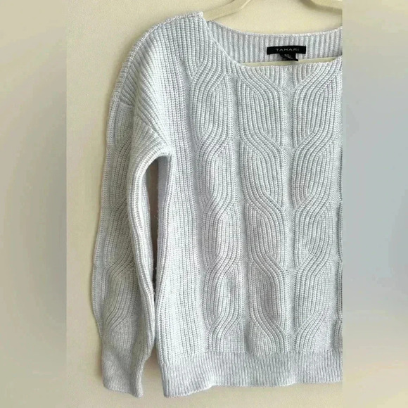 Tahari Ice Purple/Blue Cable Knit Fuzzy Sweater, Size Medium - Picture 3 of 16